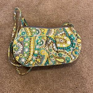 vera bradley cross body purse, yellow and blue